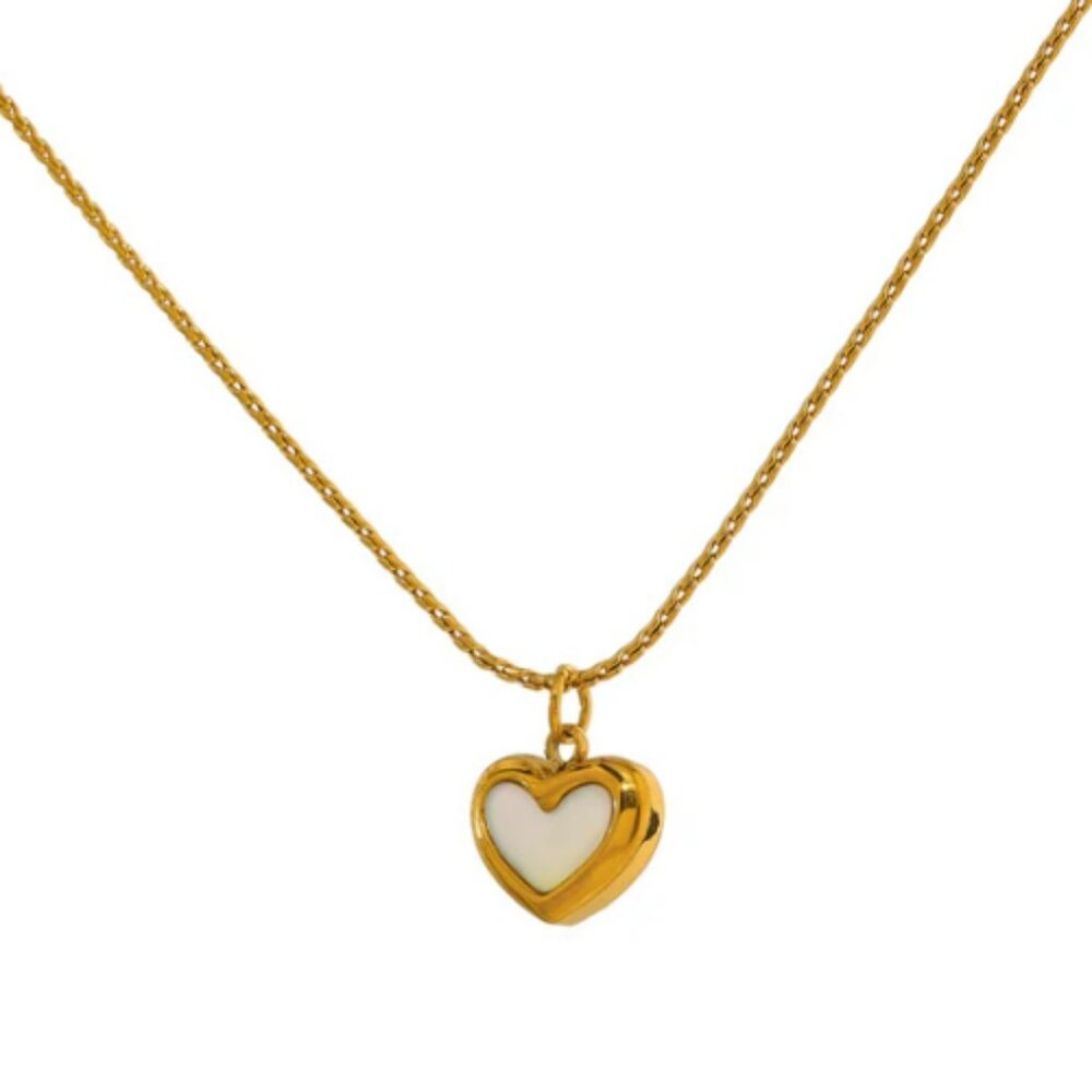 Small Heart‎ Natural Shell Pendant Necklace 18 K Plated Stainless Steel N…